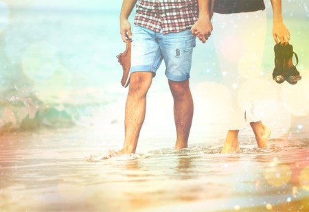 Beach, Walking, Couple.の写真素材