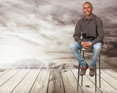 Sitting, Men, Black.の写真素材