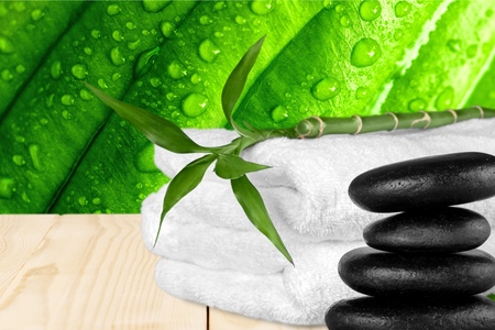 Spa Treatment, Towel, Bamboo.の写真素材