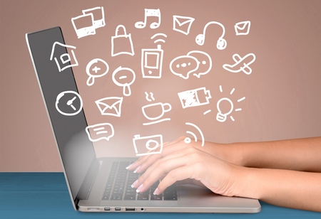 Laptop, Human Hand, Typing.の写真素材