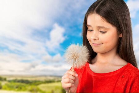 Dandelion, Blowing, Child.の写真素材