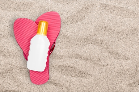Suntan Lotion, Flip-flop, Summer.の写真素材