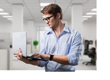 Laptop, guy, glasses.