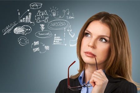 Thinking, Women, Businesswoman.の写真素材