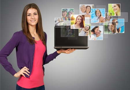 Women, Showing, Computer.の写真素材