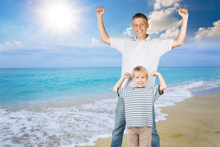 Father, son, white.の写真素材