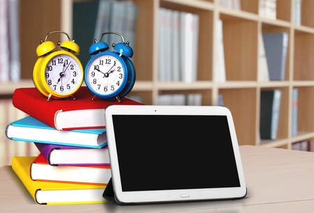 Tablet and Books, Book, Homework.の写真素材