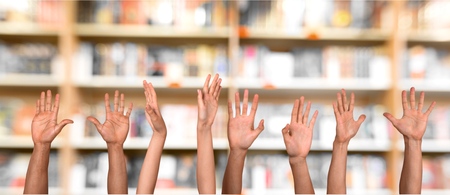 Human Hand, Hand Raised, Volunteer.の写真素材