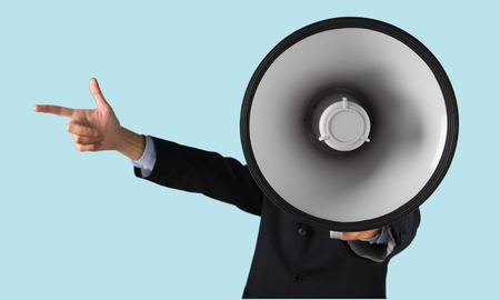 Megaphone, Using Voice, Advertisement.の写真素材