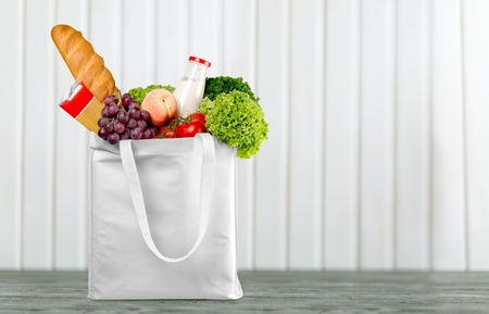 Bag of grocery items の写真素材