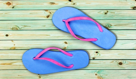 Slipper in wooden chair . Summer concept の写真素材