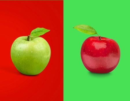 Green apple and red apple.の写真素材