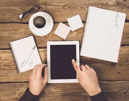 tablet and stationaryの写真素材