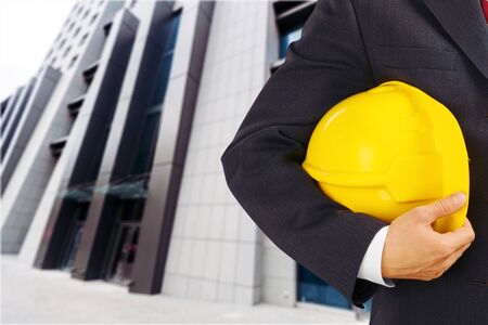 Man holding helmet.の写真素材