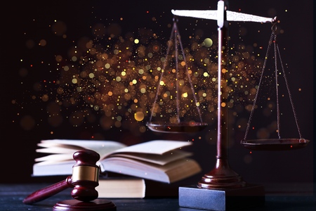 Close up gavel judge with lawyer working at courtroom.