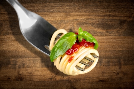 Pasta on fork.の写真素材