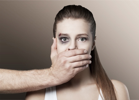 Fear of woman victim of domestic.の写真素材