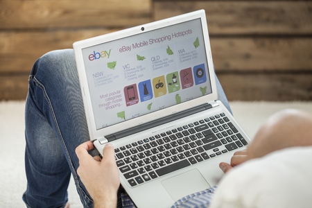 Ebay brand logo on computer screen.
