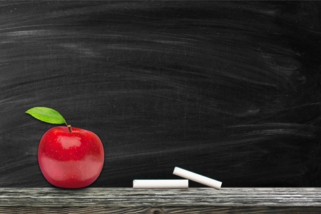 Apple and blackboard.の写真素材