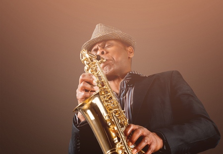 Saxophone player Saxophonist playing jazz music instrument Jazz musician playing sax alto