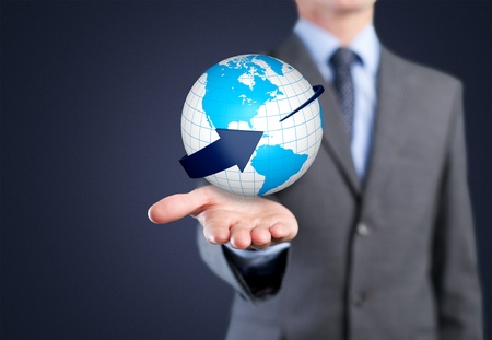 Leader hand working with modern computer interface as logistic conceptの写真素材