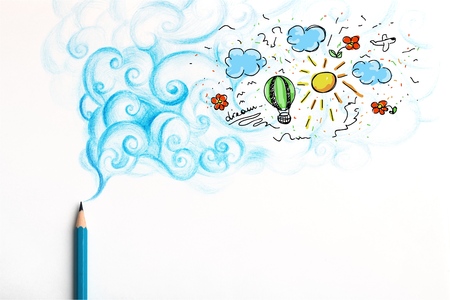 Pencil drawing blue smokeの写真素材