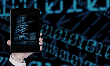 Cyber security network concept. Hand using smartphone with master key connect world networking...