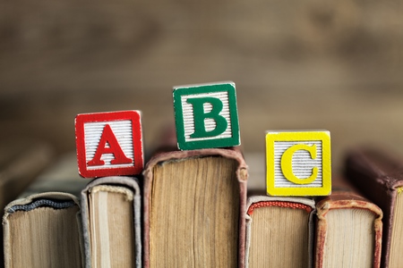 Learning english concept, tag and vintage books, soft focus. Toned.