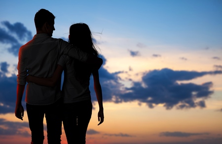 Honeymoon couple on the beachの写真素材
