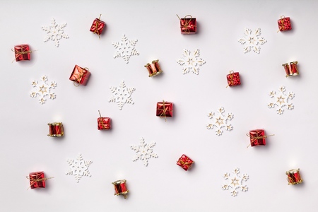 Christmas decorations and gift boxes on  background