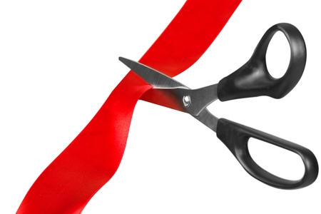 Scissors Cutting Red Ribbonの写真素材