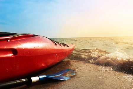 Colorful kayaks on the tropical beachの写真素材