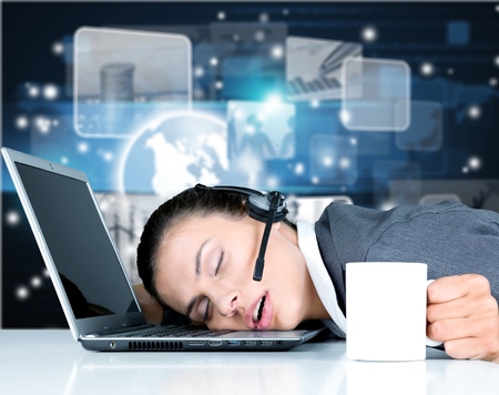 Young woman on a conference call. Horizの写真素材