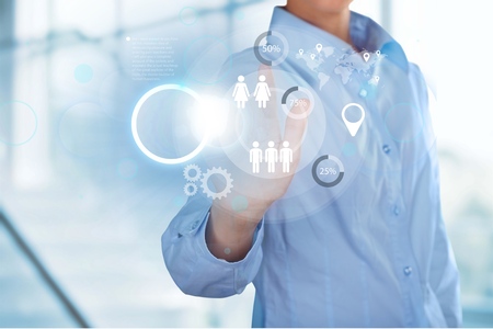 businessman working with new modern computer show social network structure