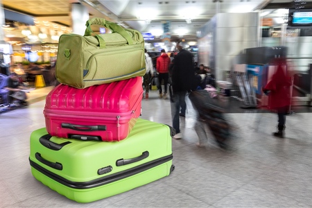Airport luggage Trolley with suitcasesの写真素材
