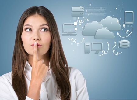 Businessman drawing cloud computing, technology connectivity conceptの写真素材