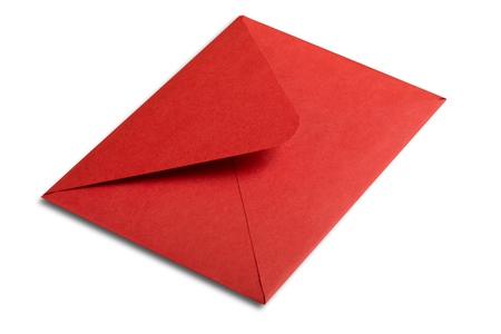 Close-up of red envelope  isolated on white backgroundの写真素材