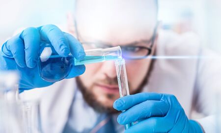 science laboratory test tubes close up