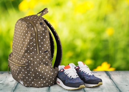 Hiking boots and canteenの写真素材