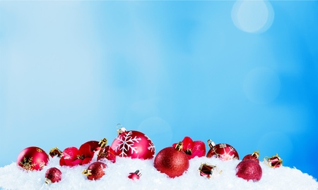 Merry christmas and happy new year card with red decorationの写真素材