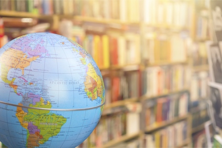 World globe in libraryの写真素材