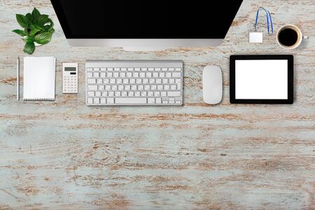 Top view workplace desk