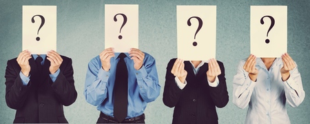 Group of thinking people with question