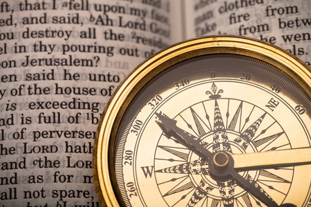 A compass on a Holy Bibleの写真素材