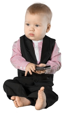 Baby Business Sitting with Mobile Phone - Isolatedの写真素材