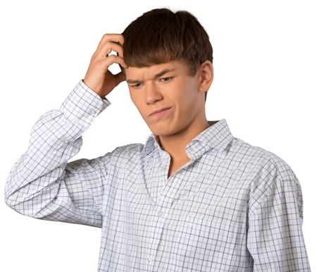 Thoughtful young man isolated on white background