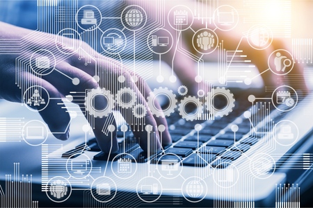 Hacker using laptopの写真素材