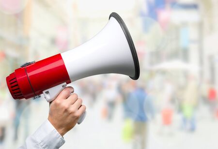 Red megaphone isolated on white background. File contains a path to isolation.の写真素材