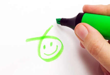 hand drawing with a green highlighterの写真素材