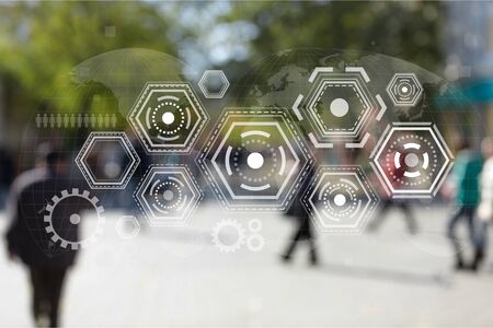 Urban life with illustrationの写真素材